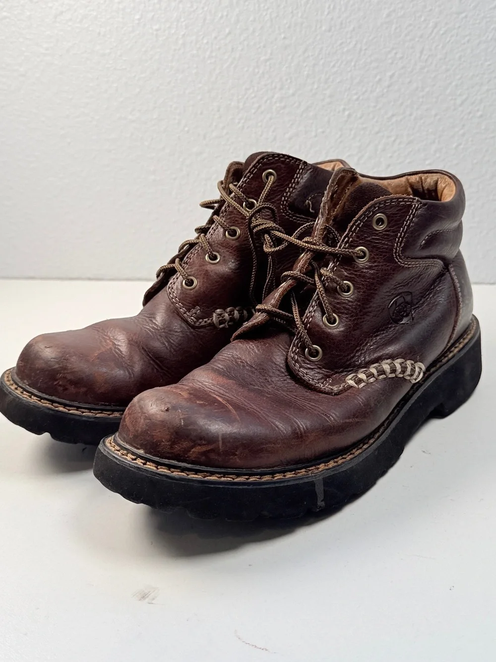 Ariat Mens 8.5 B Brown Leather Lace Up Ankle Work Boots Rugged Lug Sole